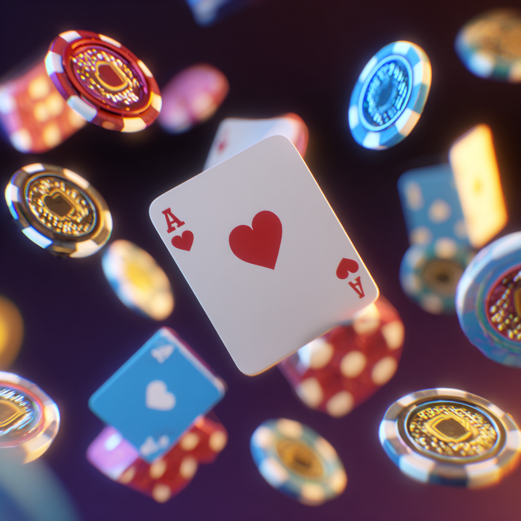 Ilustracao de fichas de casino e cartas de jogo